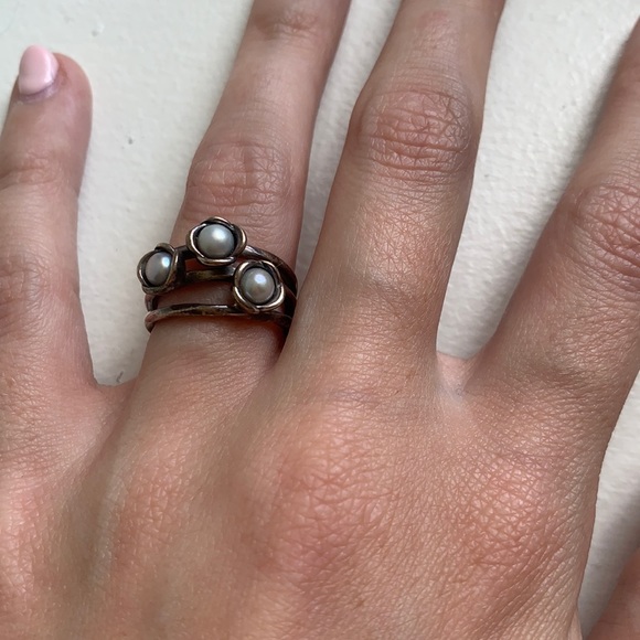 Pandora Accessories - 3 pearl flower silver Pandora ring